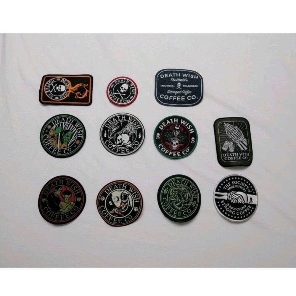 Death Wish Coffee Co. patches.  Set of eleven.